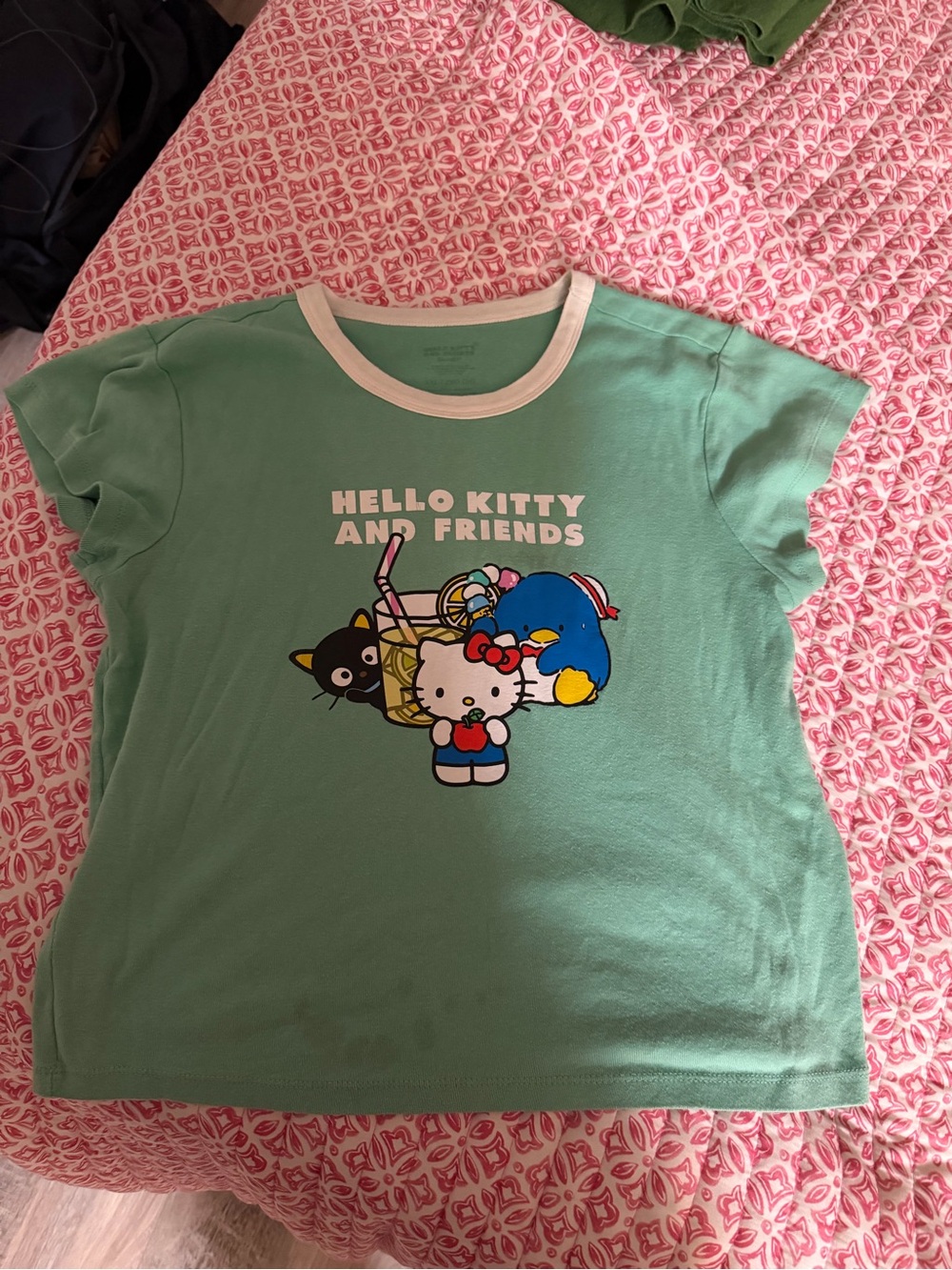2XL Sanrio Hello Kitty Tuxedo Sam Chococat Green White Ringer Tee
